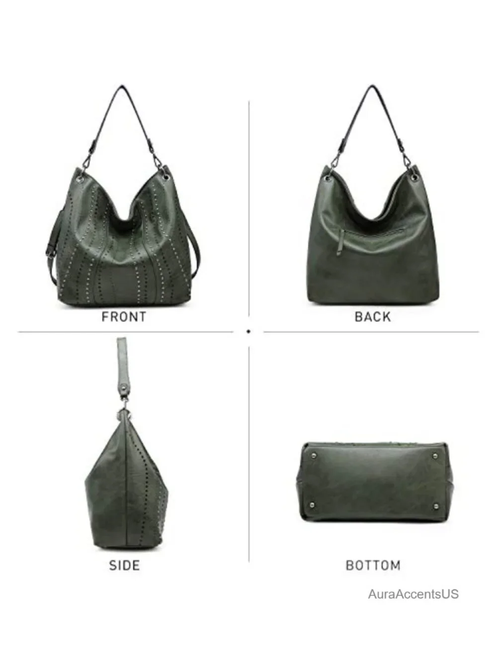 Vegan Leather Hobo Bag with Studs, Shoulder Tote Purse for Women